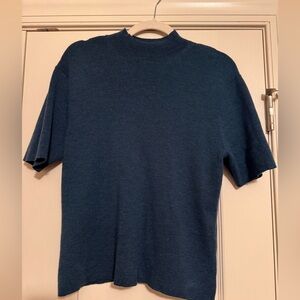 Pendleton Dark Blue Deep Teal Merino Wool Short Sleeve Sweater